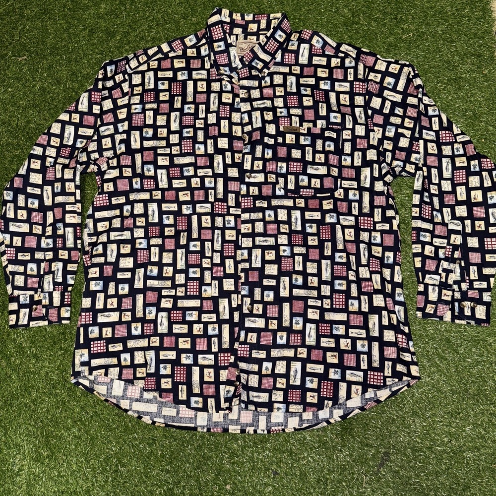 Mens Woolrich Fish Button Up Shirt Sz XL